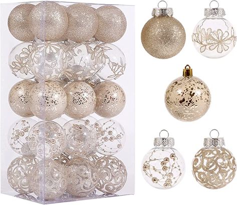 Champagne Christmas Tree Ornaments, Home Made Christmas Ornaments Farmhouse, Christmas Wreath Champagne, Champagne Gold Tinsel Christmas Tree, Christmas Tree Champagne Ornaments, Neutral Rustic Glam Christmas Tree, Rustic Glam Christmas Tree Ornaments, Rustic Christmas Tree Farmhouse, Champagne Colored Trees