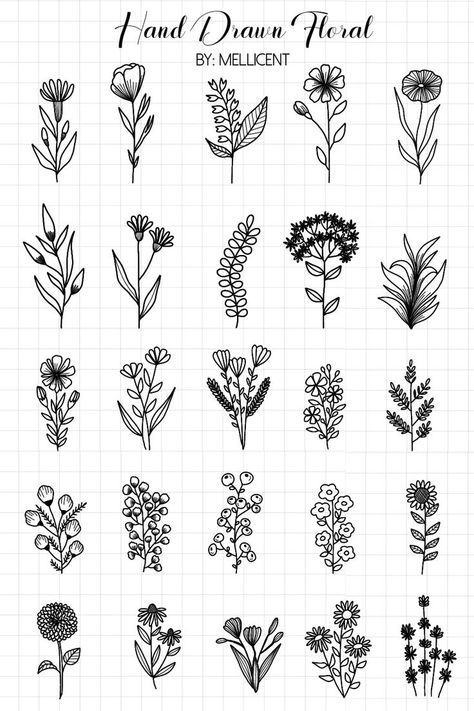 Wood Burning Flowers Simple, Simplistic Flower Drawing, Simple Pen Doodles, Simple Plant Drawing, Easy Floral Doodles, Plant Drawings Simple, Simple Stickers, Wrist Tattoo Designs, Botanical Line Drawing