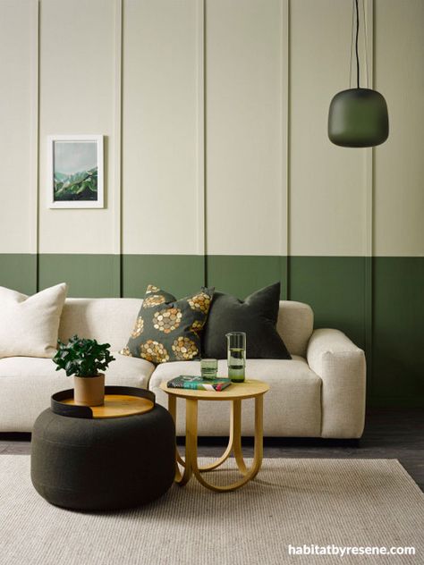 Functional or fashionable? Bold batten ideas to inspire your interiors | Habitat by Resene Tv Fal, Cosy Lounge, Freedom Furniture, Green Decor, Wainscoting, Wall Treatments, 인테리어 디자인, Feature Wall, Wall Paneling