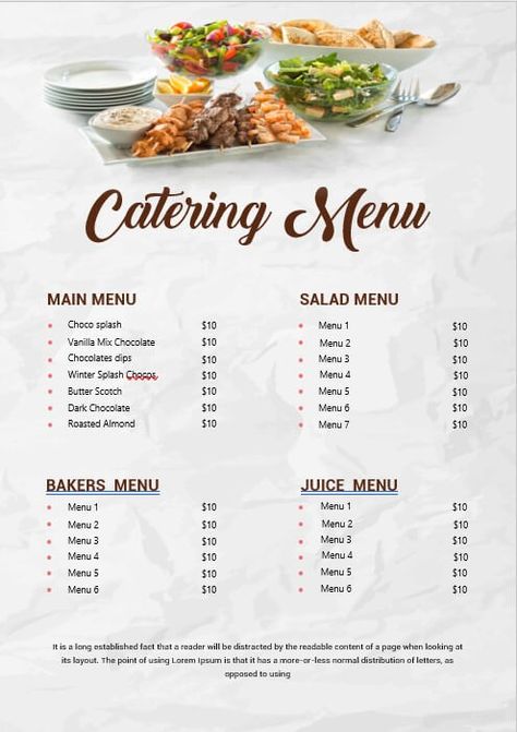 10+ Catering Menu Template Catering Menu Template, Catering Menu Design Templates, Catering Menu Design, Bakers Menu, Juice Menu, Salad Menu, Menu Online, Home Catering, Menu Flyer