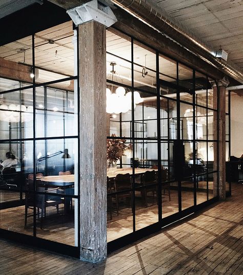 Industrial Lamp Design, Industrial Office Space, Warehouse Office, Industrial Office Design, Loft Office, Dream Office, Modern Office Design, Glass Walls, Commercial Office