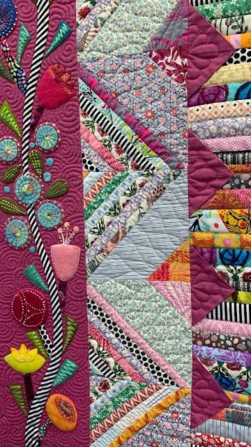 Wendy's Quilts and More: Tutors' Exhibition at Symposium Colourful Quilts, Quirky Quilts, Floral Quilts, Fairycore Fashion, Necktie Crafts, Jen Kingwell, Crazy Quilts Patterns, Quilt Borders, Modern Quilting Designs