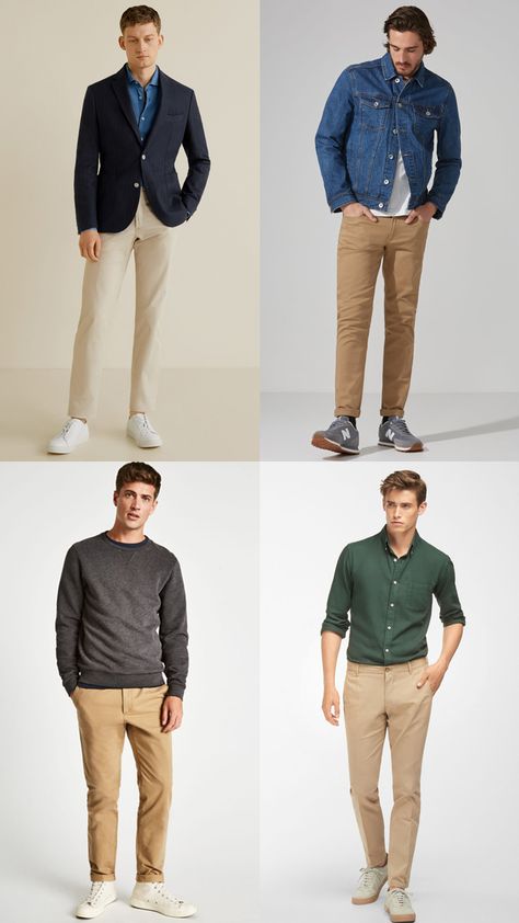 6 Chino Colours Every Man Should Own #clothing #outerwear #sleeve #collar #green #jeans #standing #neck #blazer #khaki Khaki Beige Outfit, Beige Colour Pants Outfit Men, Men Outfit Khaki Pants, Beige Chino Outfit Men, Chinos Colours Men, Chinos Outfit Mens Casual, Man Chinos Outfit, Men’s Khakis Outfit, Mens Chino Outfit