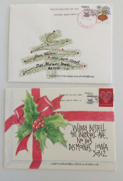 Christmas Envelope Art, Mail Inspiration, Snail Mail Envelopes, Hand Lettering Envelopes, Snail Mail Art, Christmas Card Envelopes, Mail Art Envelopes, Christmas Letters, Envelope Lettering