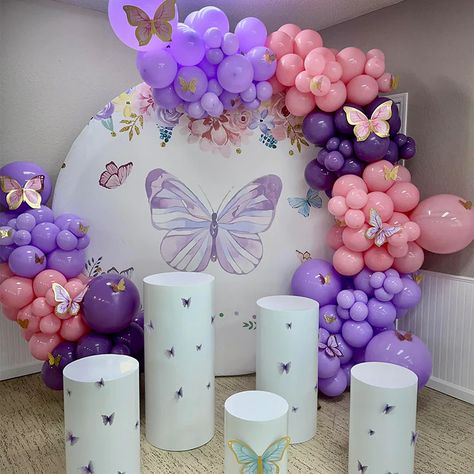 Birthday Ballon Decorations, Diy Butterfly Decorations, Butterfly Birthday Party Decorations, Butterfly Themed Birthday Party, Butterfly Baby Shower Theme, Birthday Room Decorations, Baby Birthday Decorations, Pink Happy Birthday, Butterfly And Flowers