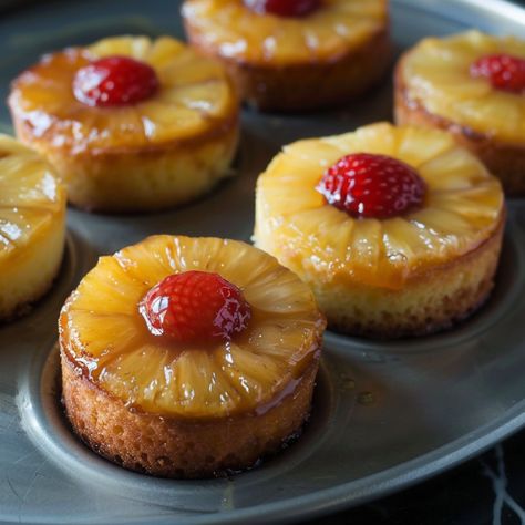 Easy Pineapple Upside-Down Mini Cakes top recipes in 2024 Upside Pineapple Cake, Chocolate Pineapple Upside Down Cake, Mini Upside Down Pineapple Cake, Pineapple Upside Down Cake Mini, Mini Pineapple Upside Down Cheesecake, Pineapple Upside Down Cake With Box Cake, Mini Pineapple Upside Down Cakes With Box Cake, Upside Down Pineapple Cake Mini, Upside Down Pineapple Cake