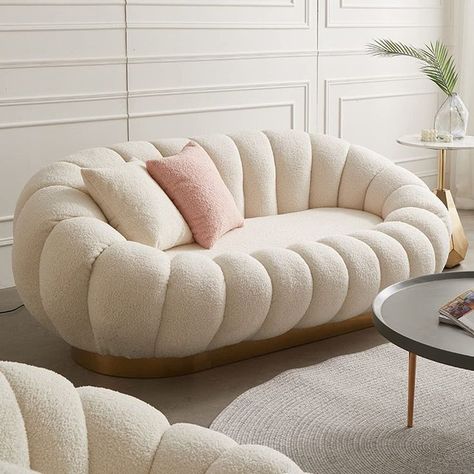 White Loveseat, Luxury Sofa Living Room, Plush Couch, Luxury Sofas, Upholstered Bedroom, Upholstered Couch, Inspire Me Home Decor, Curved Sofa, Small Sofa