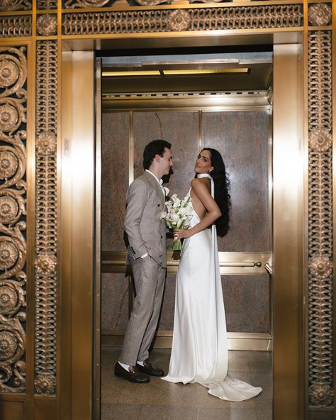 Serena and Gabe in Chicago’s City Hall. I loved working with these two to create elegant, artful imagery for their civil ceremony session. 🤩 #fineartphotography #fineartweddingphotography #chicagoweddingphotographer #editorialweddingphotographer #editorialwedding #fineartwedding #fineartbride #indianbride #fineartweddingplanner #weddingphotographer #wedphotoinspiration #engagementsession #engagementphotos Chicago City Hall Wedding, Elevator Photos, Chicago City Hall, City Hall Wedding Photos, Stylish Bride, Romantic Couple Poses, Wedding Backdrops, Golden Hour Photos, Intimate Ceremony