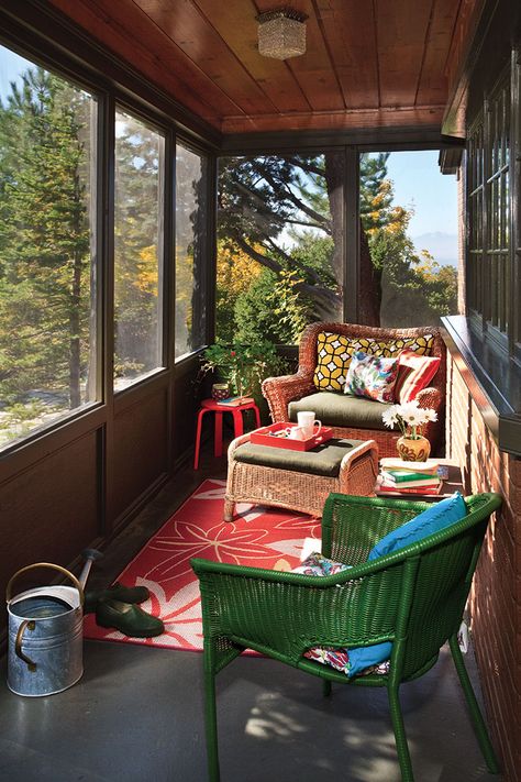 Utilizing your Cottage Nooks - Cottage Journal Small Screened In Porch Entry, Screened In Porch Reading Nook, Tiny Screened In Porch, Small Screen Porch Ideas, Small Lake House Interior Cozy, Narrow Front Porch Ideas Entrance, Small Sun Porch, Small Screened Porch Ideas, Small Screened In Porch Decorating Ideas