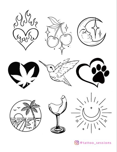 Tattoo flash sheet cool art design Tat Stencils, Palm Size Tattoos, Flash Art Tattoos, Tato Flash, Basic Tattoos, Beginner Tattoos, Cool Tattoo Drawings, Petit Tattoo, Art Flash