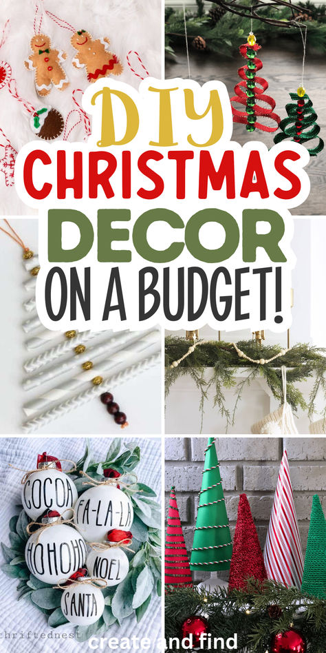 DIY Christmas decorations on a budget. Easy Kitchen Christmas Decorations, Diy Present Decor, Inexpensive Diy Christmas Decorations, Simple Cheap Christmas Decor, Diy Christmas Decor Ideas For The Home, Decorate For Christmas On A Budget, Easy Christmas Diy Decor, Diy Easy Outdoor Christmas Decorations, Simple Diy Christmas Crafts