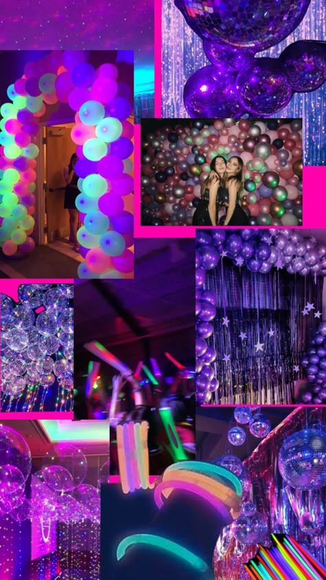 Party Aesthetic Theme Ideas, Neon Lights Homecoming, Rave Homecoming Theme, Themes For Homecoming Dance, Cool Prom Themes Ideas, Night Club Prom Theme, Prom Inspo Decoration, Neon Night Prom Theme, Prom Euphoria Theme