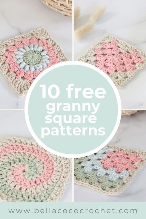 Explore 10 FREE crochet granny square designs on the blog! Written patterns and video tutorials are available. Crochet Practice For Beginners, Granny Square Crochet Pattern Free Printable, Crocheting Granny Squares Beginner, 6x6 Granny Square Patterns, Floral Granny Square Crochet Pattern Free, Granny Square Pattern Blanket, Brianna K Designs Crochet, Diy Granny Square Blocking Station, Crochet Blocks Free Pattern Squares