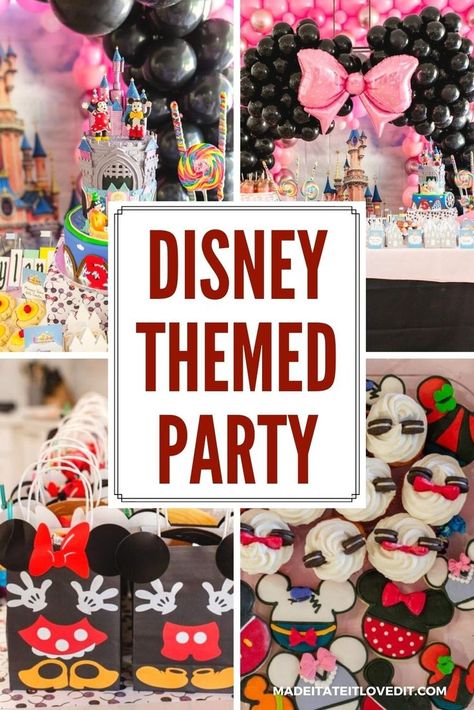 Disney Themed Party Disneyland Party Theme Birthday, Disney Theme 3rd Birthday, Walt Disney World Birthday Party, Disney Character Birthday Party Ideas, Disney World Party Decorations, Disney 30th Birthday Party, Disney Bday Party Ideas, Magic Kingdom Birthday Party, Disney Party Ideas For Adults Decoration