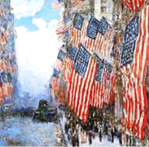 Kathryn Leeds on Instagram: “Childe Hassam “Fourth of July, 1916” ~ trying to dig deep, and muster up some patriotism for this holiday, and remember all that’s…” Frederick Childe Hassam, American Flag Art, Patriotic Art, Childe Hassam, Office Artwork, Flag Painting, Flag Art, The Fourth Of July, Painting Medium