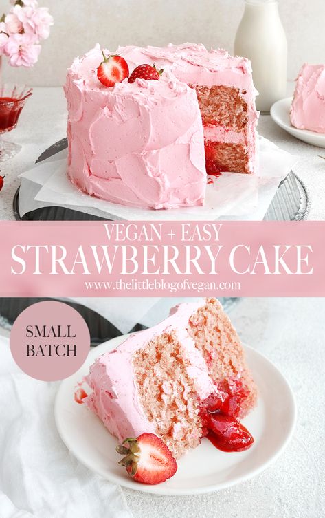 Vegan Vanilla Strawberry Cake, Vegan Strawberry Icing, Strawberry Cake Eggless, Vegan Strawberries And Cream Cake, Low Calorie Strawberry Cake, Easy Vegan Birthday Cake, Eggless Strawberry Cake, Dairy Free Strawberry Cake, Vegan Strawberry Dessert