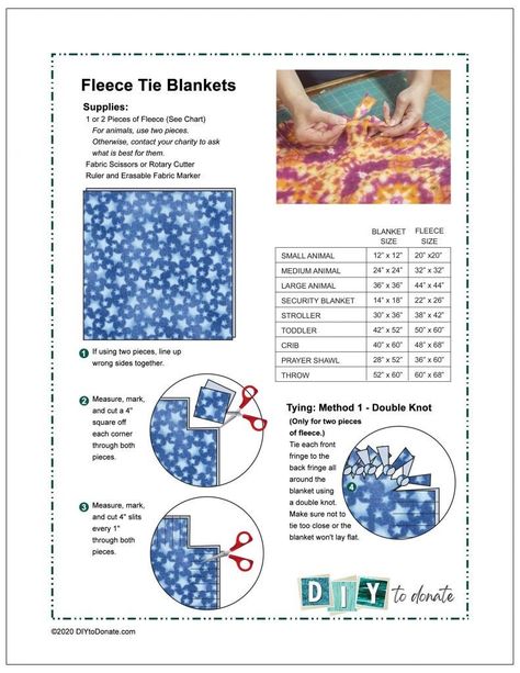 Tie Fleece Blanket Sizes, Tye Blankets Diy, Tie Knot Blanket Measurements, Blanket Diy Sew, Tye Blankets Fleece, Kids Fleece Blankets, Diy Tie Knot Blanket, Making Blankets No Sew, Tie Blanket Tutorial