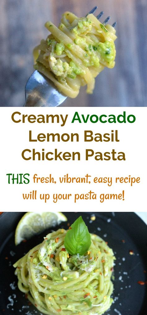 Basil Chicken Pasta, Chicken Avocado Pasta, Chicken Pasta Sauce, Pasta With Lemon Sauce, Authentic Guacamole Recipe, Avocado Recipes Pasta, Chicken Basil Pasta, Lemon Basil Chicken, Lemon Chicken Pasta