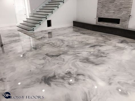 Epoxy Floor Marble Look, Marbled Concrete Floor, Epoxy Floor Bedroom, Epoxy Floors In Home Basement, Marbles For Flooring, Epoxy Marble Floor, Epoxy Resin Floor Ideas, Epoxy Floors In Home Living Room, Grey Epoxy Floor