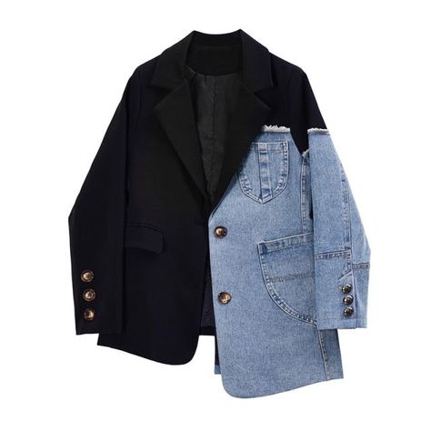 f016e59c7ad8b1d72903bb1aa5720d53desc50836025ri Denim Patchwork Jacket, Ropa Upcycling, Mode Kimono, Patchwork Jacket, Loose Outfit, Denim Patchwork, Coat Women, Mode Inspo, Long Sleeve Blazers