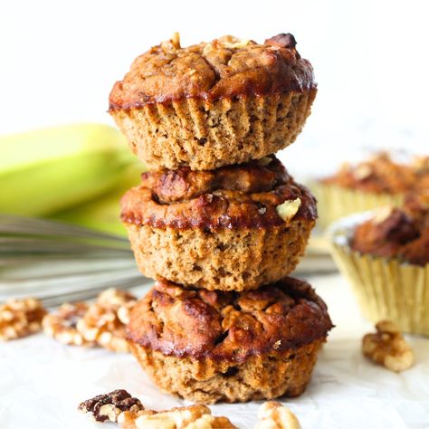 By using high fibre ingredients such as oat fibre and chia seeds, these oat fiber banana muffins remain low in carbs, gluten free, dairy free and delicious. Low Calorie Banana Muffins, Low Carb Banana Muffins, Muffins Protein, High Fiber Muffins, Low Calorie Muffins, Fiber Muffin, Low Sugar Muffins, High Protein Muffins, Banana Protein Muffins