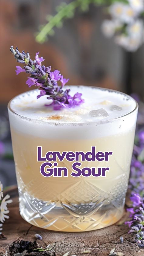 Lavender Gin Sour Lavender Whiskey Sour, Gin And Lavender Cocktail, Sage Gin Cocktails, Lavender Gin Fizz, Lavender Simple Syrup Cocktails, Purple Gin Cocktail Recipes, Easy Gin Cocktails Recipes, Summer Wedding Cocktails, Gin Shots Recipes