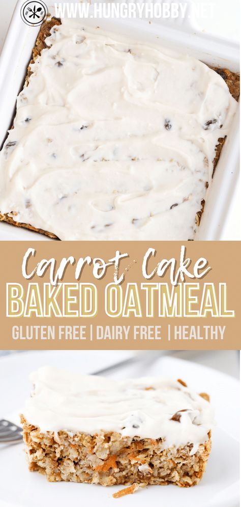 This carrot cake baked oatmeal turns the best sweet spiced dessert into a healthy meal prep friendly breakfast! Oat Carrot Cake, Carrot Cake Baked Oatmeal, Healthy Cream Cheese Frosting, Oatmeal Dessert, Healthy Cream Cheese, Carrot Desserts, Baked Pumpkin Oatmeal, Oatmeal Cake, Healthy Carrot Cakes