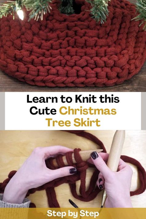 Thanks to this incredible video tutorial you will be able to learn how to make this bulky knit Christmas tree skirt. The creator of this video will give you all the instructions you need step by step. This Christmas tree skirt is everywhere this year. Make this beautiful Christmas decoration, it's a great pattern, especially if you love those rustic styles. You can easily make this tree skirt in one night while watching some movies! Knitting is an amazing way to pass the time... Tree Skirts Christmas Free Pattern Knit, Christmas Tree Skirt Knit, Knitted Tree Skirt Pattern Free, Knit Tree Skirt Pattern, Knitted Tree Skirt, Knit Christmas Tree Skirt, Knit Tree Skirt, Small Christmas Tree Skirts, Knit Christmas Tree