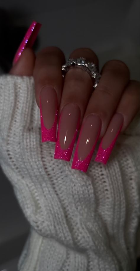 Pink Tip Nails, Valentines Nail, Valentine Nails, Colored Acrylic Nails, French Tip Acrylic Nails, Simple Acrylic Nails, Long Acrylic Nails Coffin, Acrylic Nails Coffin Pink, Long Square Acrylic Nails