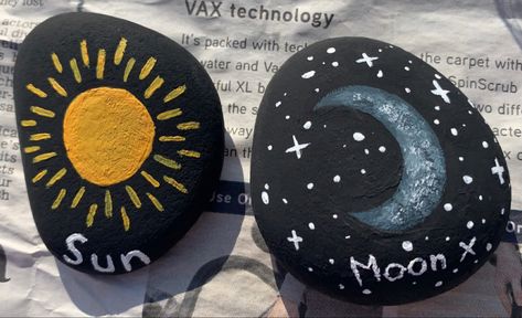 my friend painted the sun and gave it to me and i painted the moon and gave it to her so now we have matching rocks!!! Sun And Moon Rock Painting, Stone Painting For Best Friends, Sun And Moon Matching, Friend Painting, Funny Birthday Cakes, Art Invitation, Moon Rock, Moon Painting, Paintings I Love