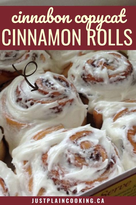 🍬 Cinnabon Copycat Cinnamon Rolls - Indulge in the gooey, sweet goodness of these homemade cinnamon rolls that taste just like Cinnabon! Soft, fluffy dough swirled with cinnamon sugar and topped with creamy icing. Perfect for breakfast or a special treat. 🍩✨ #JustPlainCooking #CinnamonRolls #CinnabonCopycat #Baking #SweetTreats #HomemadeGoodness #ComfortFood Cinnabon Cinnamon Roll Icing, Light Fluffy Cinnamon Rolls, Copycat Cinnabon Cinnamon Rolls Recipe, Best Ever Cinnamon Roll Recipe, Bridgeford Cinnamon Rolls, Homemade Cinnabon Cinnamon Rolls, Cinnamon Bun Recipe Homemade, Home Made Cinnamon Roll Icing, Iced Cinnamon Rolls