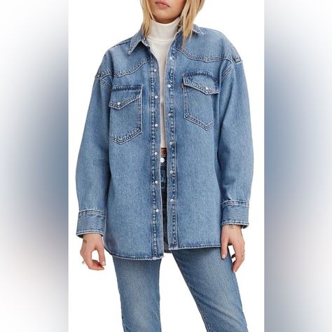 Nwt Levi’s Medium Wash Western Denim Long Sleeve Shirt Size Medium Denim Button Down Shirt Outfit, Denim Long Sleeve Shirt, Long Sleeve Denim Shirt, Fall Fits, Denim Button Down, Denim Shirt, Shirt Outfit, Long Sleeve Shirt, Sleeve Shirt