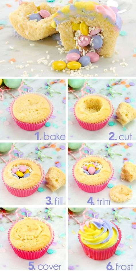 Have you ever made #pinata #cupcakes before? They're super #simple to make, and you can use any #sprinkles or #candy inside! 🧁 Surprise Cupcakes, Pinata Cupcakes, Easter Egg Cookie, Cupcakes Filled, Ideas Cupcakes, Cookie Decorating Kit, Easter Egg Cookies, Easter Surprise, Kid Cupcakes