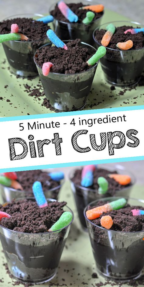 dirt cups with gummy worms | dirt cup recipe | #dessert #springtreat #summertreat #dirtcup #chocolate Dirt Cups Recipe, Camping Meals For Kids, Dirt Cup, Dirt Cups, Spring Treats, Gummy Worms, Recipe Dessert, Foil Packets, Summer Treats