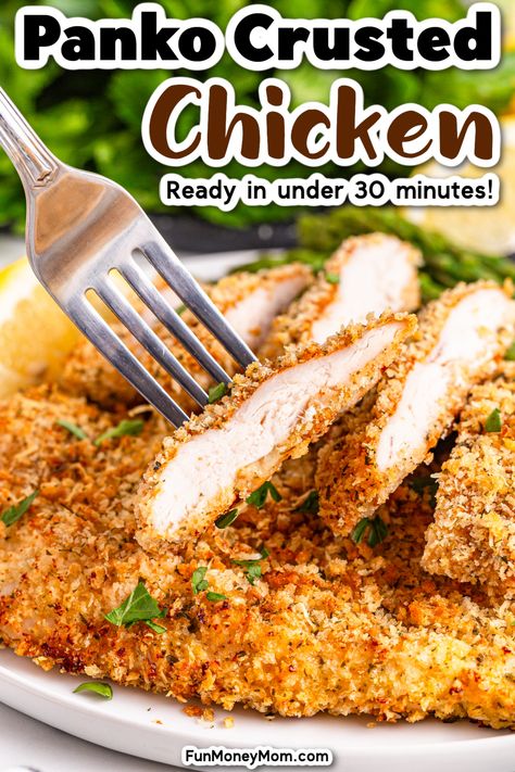 Panko Chicken Recipe Chicken Tender Panko Recipes, Chicken Thigh Panko Recipe, Panko Crumbed Chicken, Easy Parmesan Crusted Chicken Baked, Panko Chicken No Egg, Best Panko Chicken, Panko Bread Crumbs Chicken, Lemon Panko Chicken, Panko Chicken Tenders Baked