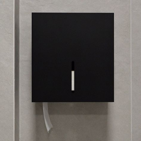 "A black jumbo roll dispenser for public spaces can be minimalist and aesthetic. LAMARO is a holder for large toilet paper rolls that is perfect for public spaces. Can public restroom facilities be elegant and hygienic? Although it may be hard for many people to imagine, yes, they can be. All it takes is a bit of willingness, creativity, and the right equipment, such as the XL toilet paper dispenser, which surprises with its modern design and user-friendliness. Key features of the XL LAMARRO toi Commercial Toilet Paper Dispenser, Commercial Toilet, Toilet Paper Dispenser, Tissue Dispenser, Toilet Paper Rolls, Toilet Paper Holders, Paper Dispenser, Public Restroom, Paper Holders