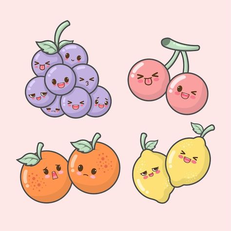 Cute Fruit Drawings Kawaii, Fruits Cute Drawing, Cute Stickers Fruits, Cute Fruit Drawings Easy, Kawaii Fruit Drawing, Fruit Cute Drawing, Cute Fruits Drawings, Cute Fruit Doodles, Cute Food Pictures