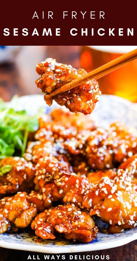 Air Fryer Ginger Chicken, Air Fried Sesame Chicken, Chicken Recipes Healthy Air Fryer, Healthy Crispy Chicken Air Fryer, Air Fryer Honey Sesame Chicken, Air Fry Asian Chicken, Asian Recipes Air Fryer, Chinese Chicken Air Fryer, Chinese Chicken Recipes Air Fryer