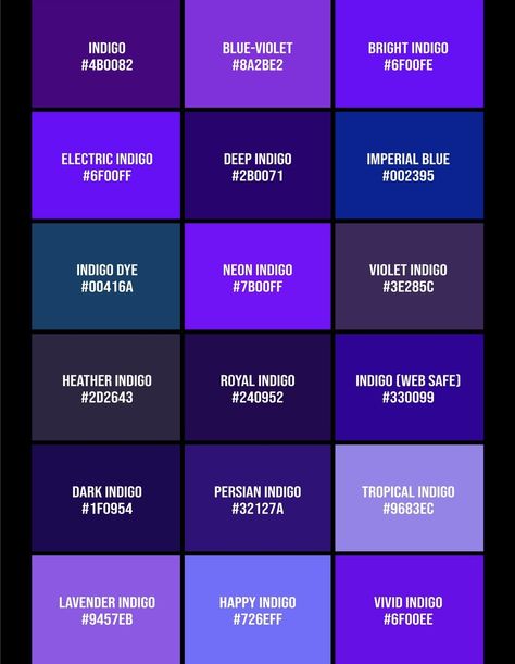 Black Purple Blue Aesthetic, Indigo Colour Palette, Purple Colour Palette, Pantone Color Chart, Draw Tutorial, Purple Color Palettes, Midnight Blue Color, Palette Design, Colour Art