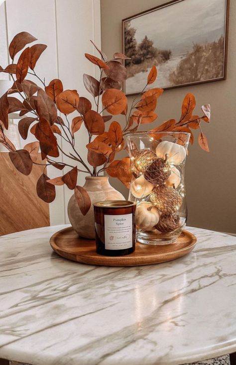 Home Fall Decor Ideas, Pumpkin Table Decor, Fall Tray Decor, Fall Centerpieces Diy, Home Fall Decor, Fall Tray, Fall Centerpieces, Easy Fall Decor, Cozy Fall Decor