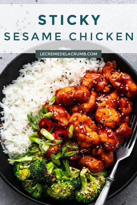 Everything Chicken Cutlets, Easy Sesame Chicken Recipe, Sticky Sesame Chicken, Everything Chicken, Easy Sesame Chicken, Sesame Chicken Recipe, Asian Dinners, Asian Chicken Recipes, Easy Chinese Recipes