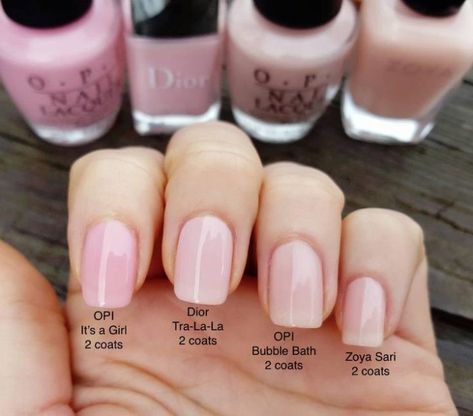 Dior Pink Nail Polish, Cool Pink Nail Polish, Opi The Color That Keeps On Giving, Zoya Sheer Nail Polish, Sheer Opi Colors, Sheer Polish Nails, Essie Bubble Bath, Opi Nail Polish Bubble Bath, Shades Of Pink Nail Polish