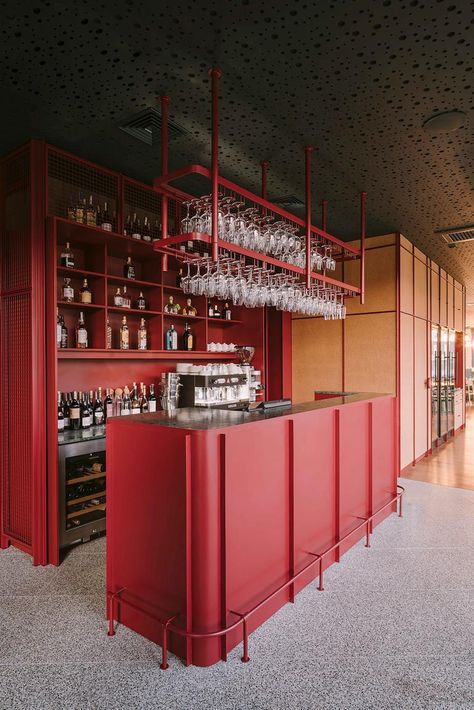 Small Bar Areas, Bar Restaurant Design, Architecture Restaurant, Design Café, Glass Building, Small Bars, Red Bar, Mini Bars, Elegant Chair