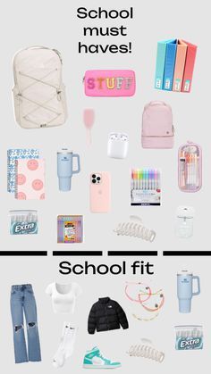 Book Bags For Middle School, Back Packing Essentials For School, Preppy Basics, Middle School Essentials, School Backpack Essentials, Preppy School Supplies, Girl School Supplies, Middle School Hacks, Everyday Bag Essentials