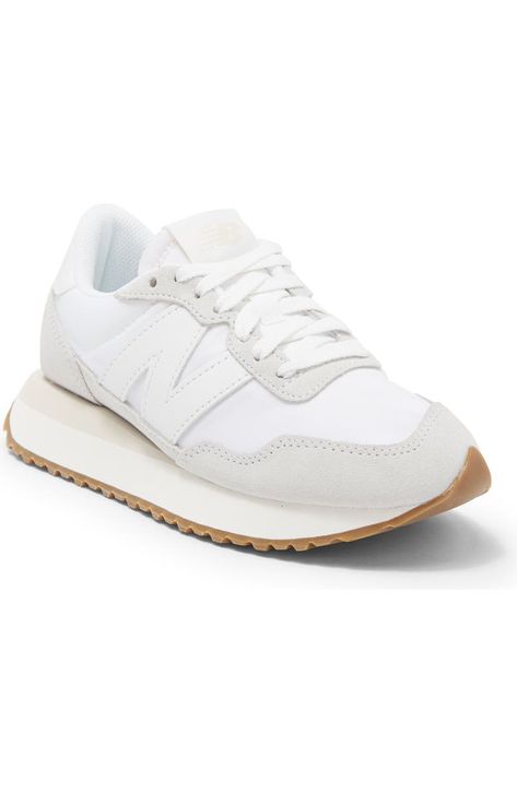 New Balance 237 Athletic Sneaker (Women) | Nordstromrack White New Balance Sneakers Outfit, Simple Tennis Shoes, Cream Running Shoes, Cute Shoes Womens, Good Everyday Shoes, Women’s White Tennis Shoes, Mom Shoes Everyday, Basic Everyday Shoes, New Balance Shoes Platform