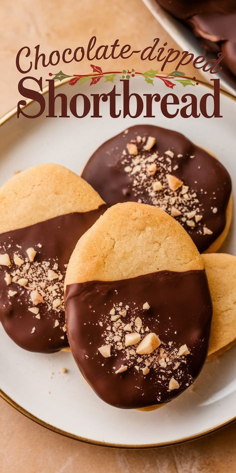 Indulge in buttery bliss with this Chocolate-Dipped Shortbread! Crisp, tender shortbread cookies dipped in rich, melted chocolate make these treats both elegant and delicious. Perfect for holiday gifting or a cozy tea break! Chocolate Dipped Almond Cookies, Shortbread Cookie Toppings, Shortbread Dipped In Chocolate, Whipped Shortbread Cookies Dipped In Chocolate, Chocolate Covered Shortbread Cookies, Chocolate Dipped Cookies Christmas, Chocolate For Dipping Cookies, How To Dip Cookies In Melted Chocolate, Chocolate Dipped Butter Cookies