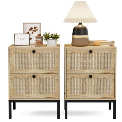 Rattan Drawers, Rattan Nightstand, Storage For Bedroom, Nightstand Set, Natural Living Room, Nightstand Set Of 2, Living Room White, Table With Storage, Bedroom Night Stands