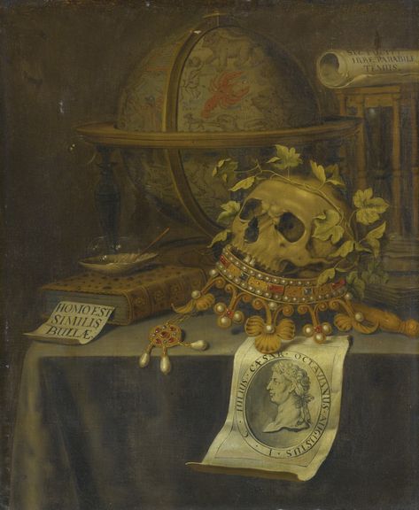 Edwaert Collier A VANITAS STILL LIFE WITH A SKULL SURMOUNTING AN UPTURNED CROWN Vanitas Paintings, Dutch Golden Age, Momento Mori, Queen City, Hur Man Målar, Still Life Art, Caravaggio, Old Master, Memento Mori