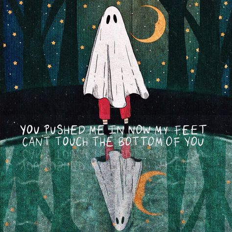 Aya Takano, Art Ghost, Song Art, Ghost Drawing, Lyric Tattoos, Moon Song, Dorm Wall Art, Phoebe Bridgers, Lyric Art