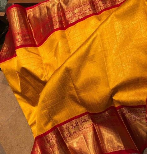 Mustard Yellow Saree Blouse Combination, Yellow Kanjivaram Saree Silk, Marriage Saree, Yellow Sarees, Yellow Silk Saree, Bride Sarees, Gold Saree, Kasavu Saree, Kanchi Sarees